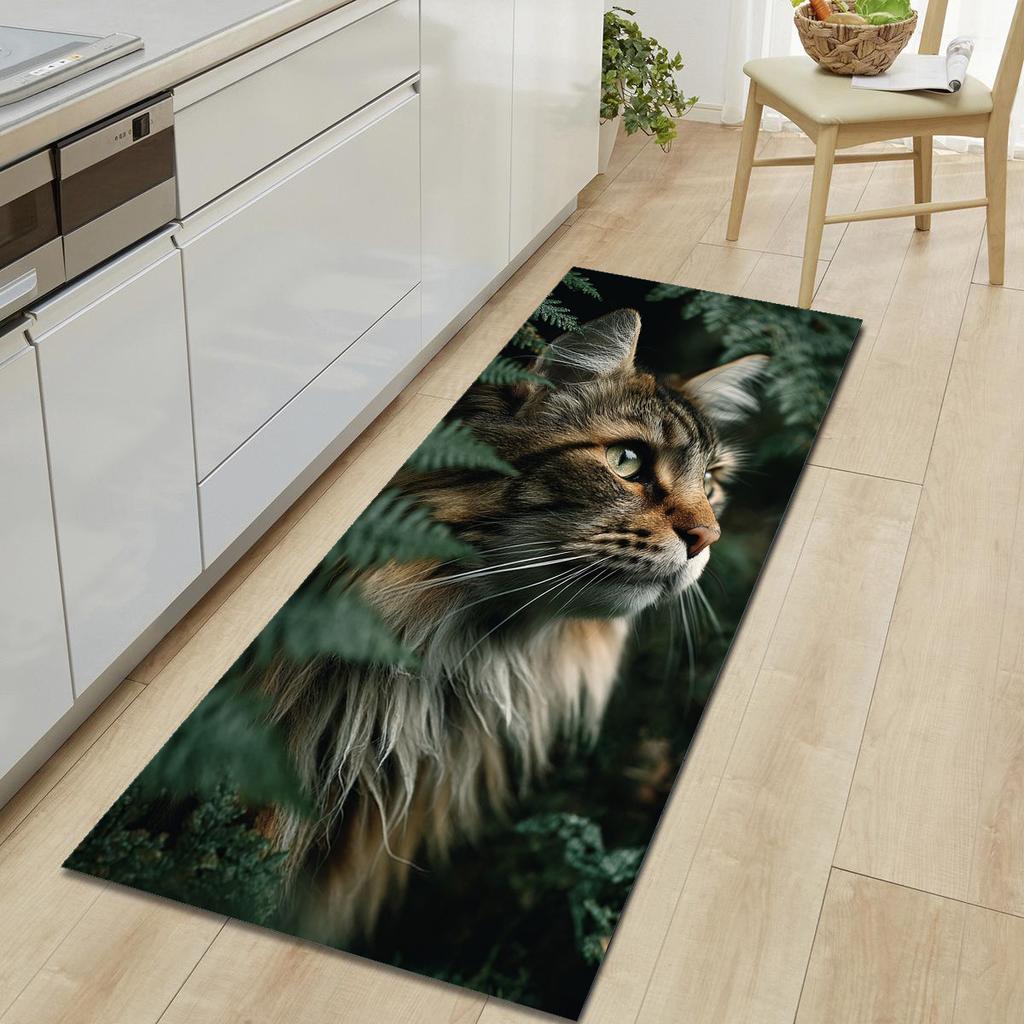 1Pcs Cute Cat Pattern Floor Mat Modern Kitchen Polyester Rug Non-Slip Colorful Indoor Carpet, For Home Bathroom Bedroom Living Room Decor
