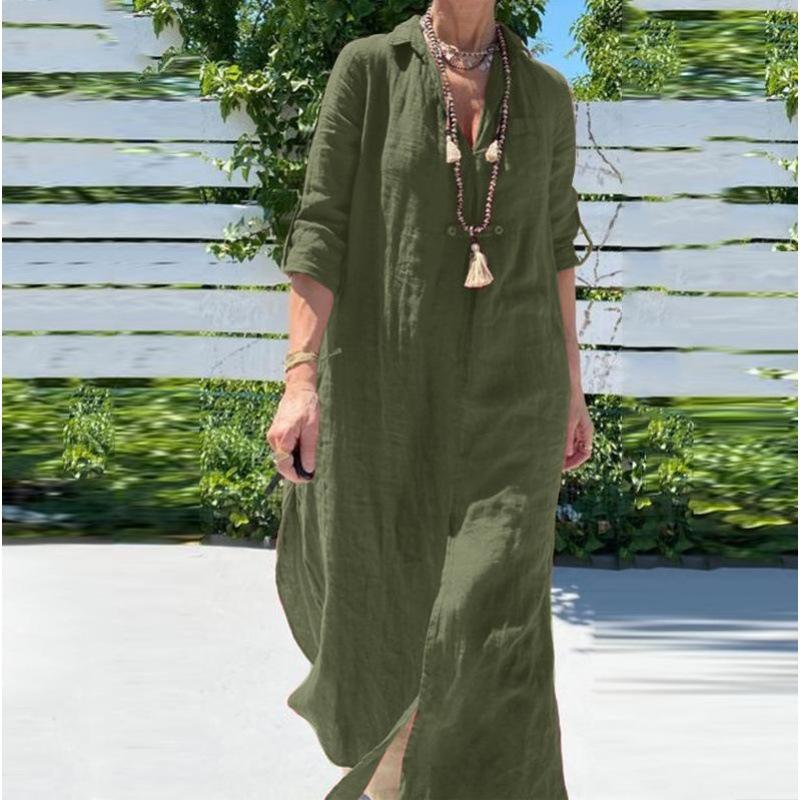European and American cross-mirror summer women's plus size V-neck long-sleeved shirt casual loose dress women