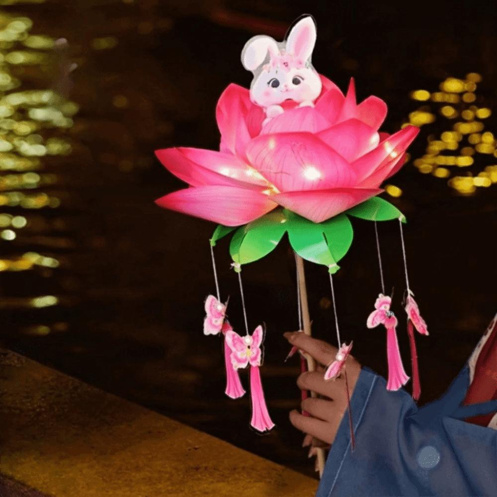 Rabbit Mid-Autumn Festival Lantern Handmade Handheld Light Lotus Lantern Children Gift Style C