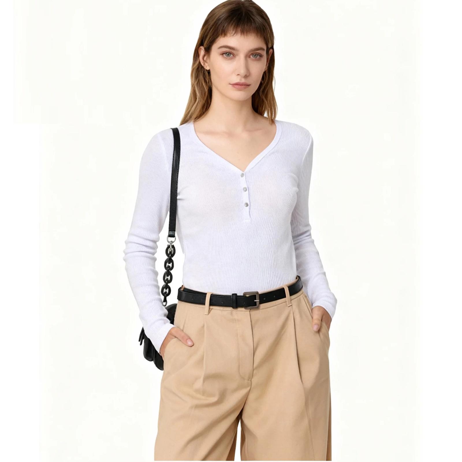 

Women s -Color Casual Button-Up Long-Sleeve Knit Top XL білий
