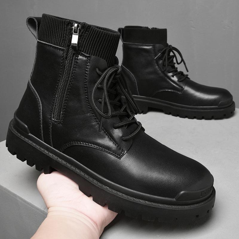 Vysoce kvalitní značkové pánské bavlněné boty Zimní plyšové Pánské boty z pravé kůže Společenské boty Módní rytířské boty Kotníkové boty