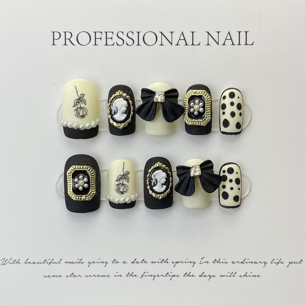10pcs/set Purely Handmade Wearable Nails Removable Nail Art French Simple False Nails Finished Long and Short Nails