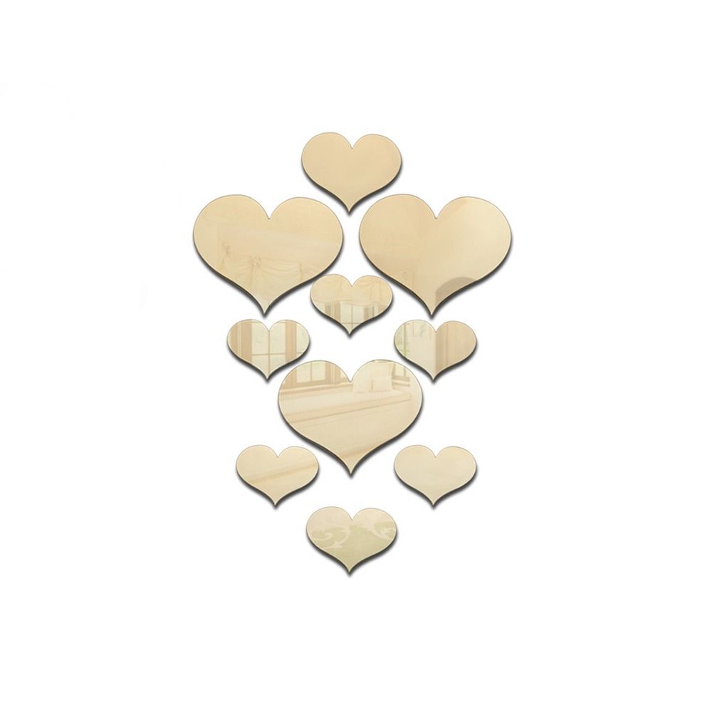 10Pcs/Set Decorative Gold Silver Mirror Wall Sticker Removable 3D Wall Sticker Heart Shape Removable Decal Room Decor