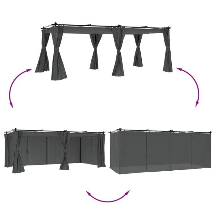 VidaXL Tonnelle avec rideaux anthracite 6x3 m acier, tonnelle de jardin, tonnelle de patio, pavillon de jardin, tonnelle 4003921