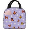 Butterflies Daisy Insulated Purple Lunch Bags for Women with Pocket Reusable Thermal Lunch Bag for Work Picnic Beach