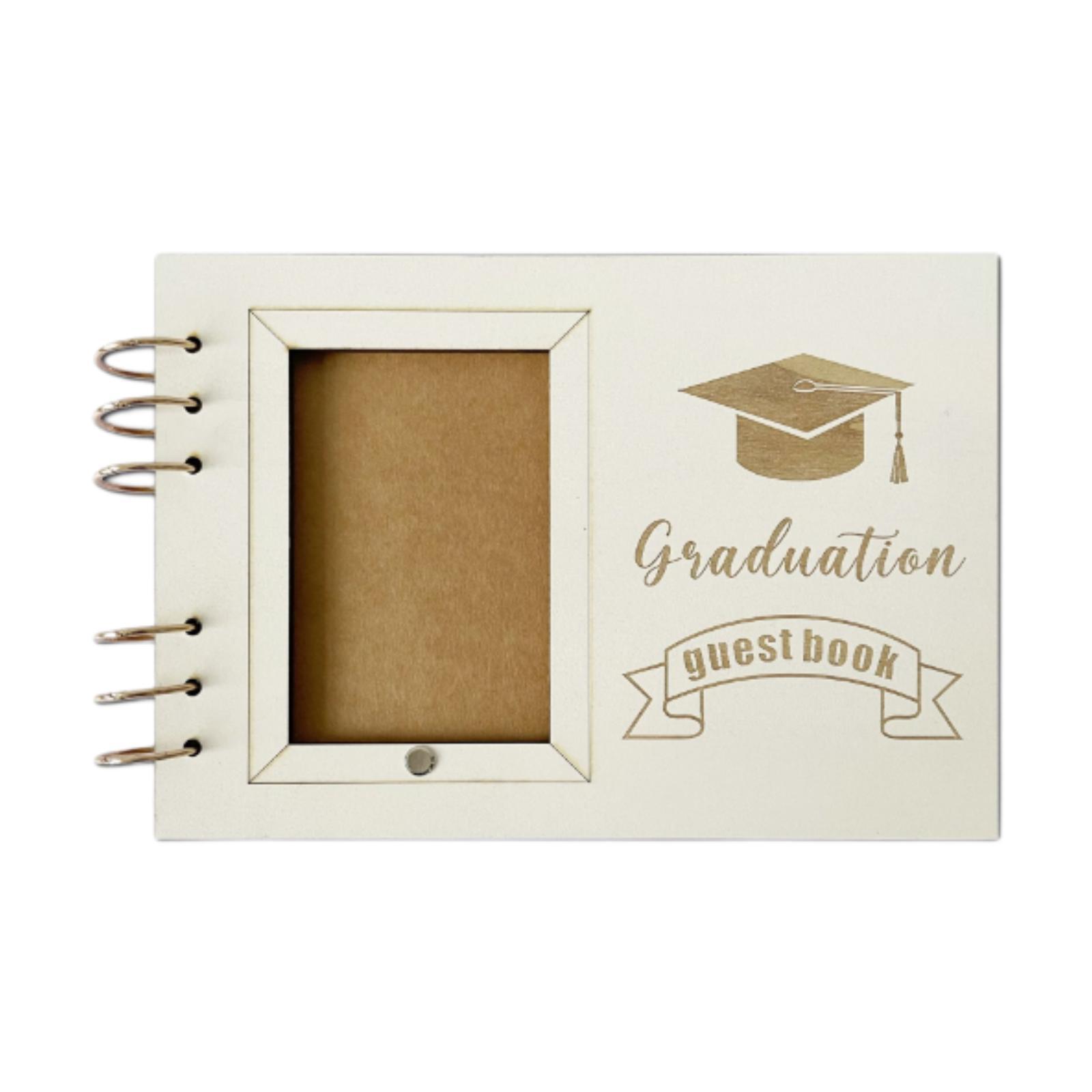 Graduation Guest Book Wooden Hardcover Memory Scrapbook Rustic Party Signature Album Gift for Graduation Celebration