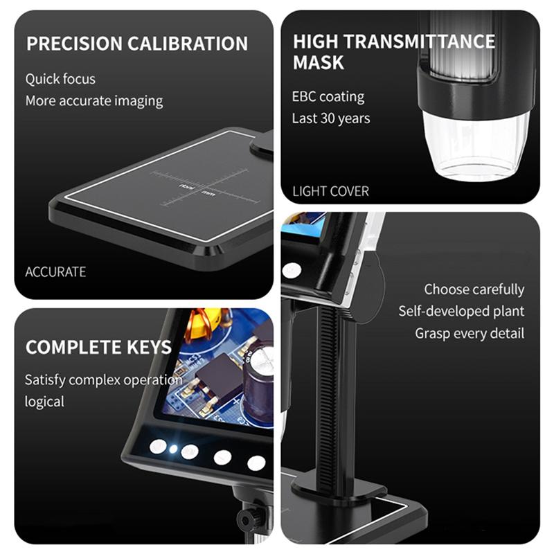 A03F-2Pcs 4.3 Inch Digital Microscope 1000X Coin Microscope 960P Video Microscope For Adults Welding With 8 LED