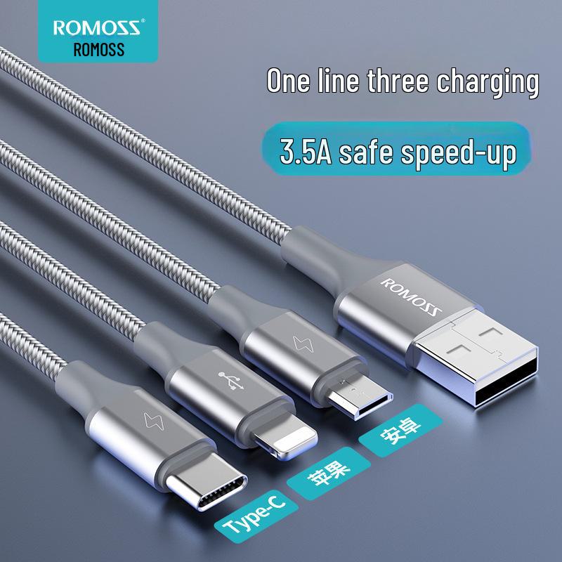 

ROMOSS 3-in-1 Charging Cable for Apple and Android Devices 0.6 meters
