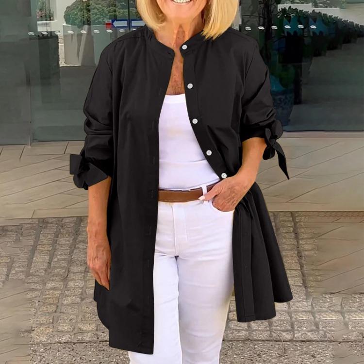 Women Fashion Casual Solid Color Long Sleeved Cardigan Shirt Single Breasted T Shirt S