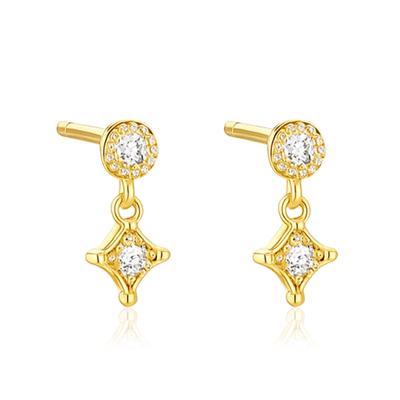 Star Drop Stud Earrings - 925 Sterling Silver Yellow Plated