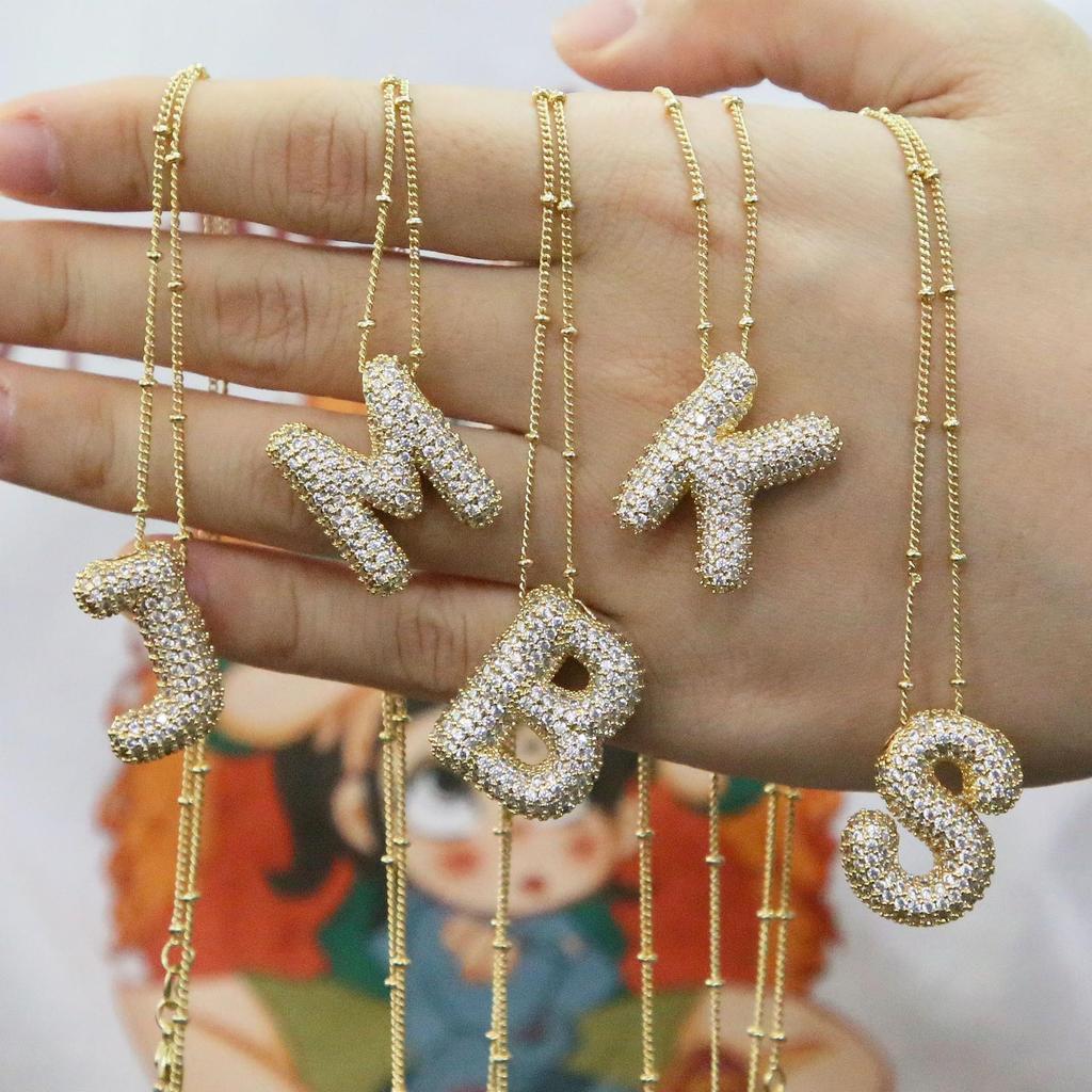 Elegante Collana con Ciondolo Alfabeto in Oro 18 Carati Placcato Zircone