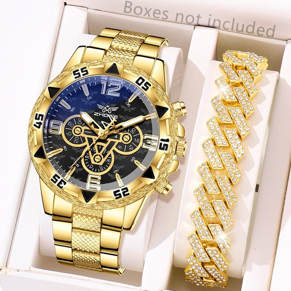 Men's Watch Blu-ray Glass Quartz Watch Classic Watch False Three-eye Digital Alloy Watch