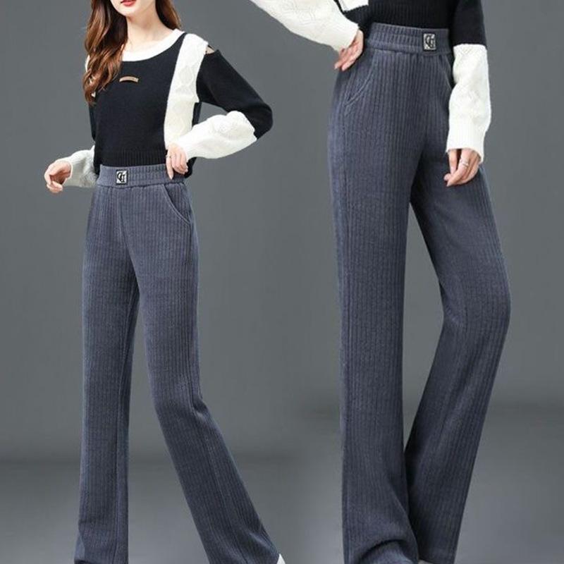 Autumn/Winter New Women's Elastic High Waist Straight Leg Pants Fashionable Loose Wide Leg Pants