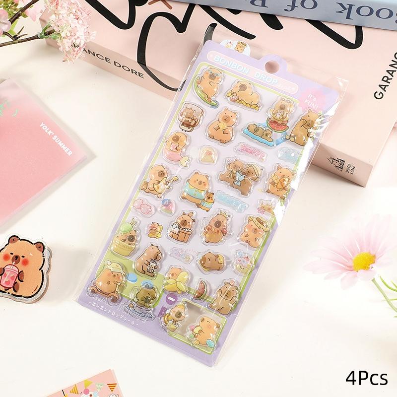 4Pcs Cute Cartoon Capybara 3D Relief Bubble Stickers Kawaii Animal Decorations Diy Scrapbook Sticker Phone Case Decoration Gifts