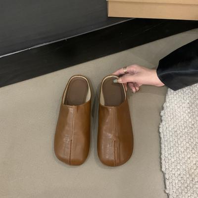 Sapatos femininos retrô pretos preguiçosos, mocassim único, novo outono 2025, versão coreana, bolsa com um pedal, cabeça e meia pantufas