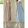 2026 New Summer Casual Sleeveless Cotton Linen Dress - Slimming, Loose Fit, Solid Color