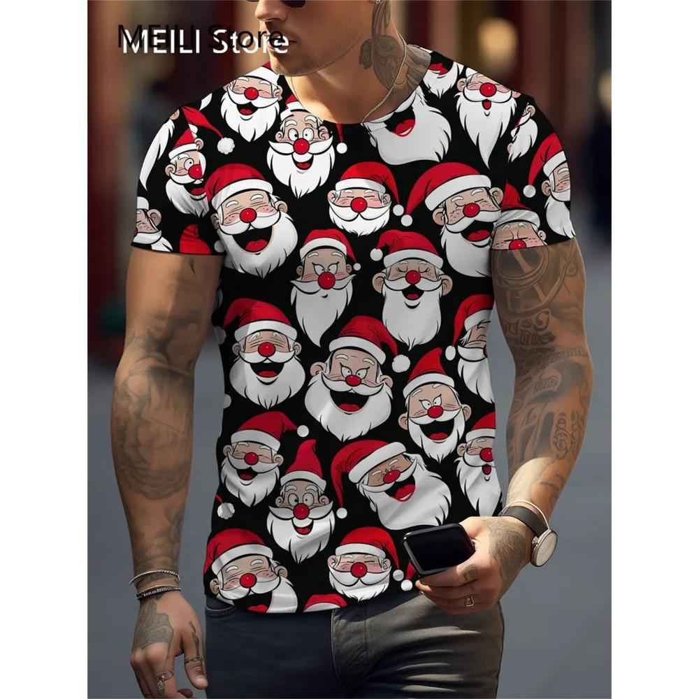 Christmas T-Shirts Summer Funny Santa Claus Fashion Tops Tee Mens Shirts Summer Holiday Boys Casual Crew Neck Oversized T-Shirts