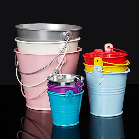 3Pcs Miniature Tin Bucket 1/12 Scale Hanging Small Bucket Multi-purpose Metal Bucket with Handle Dollhouse Accessories