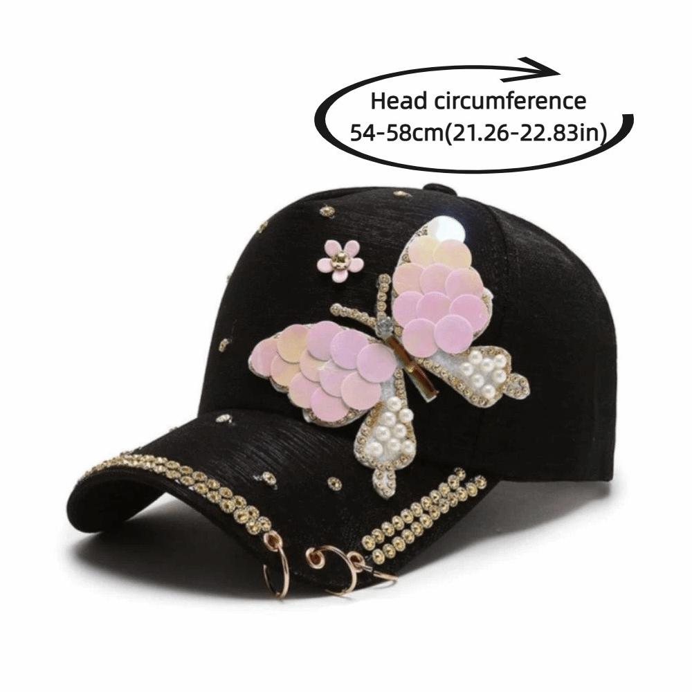 Sequined Butterfly Shiny Baseball Cap Versatile Peaked Cap Fashion Women's Sun Hat Summer Spring