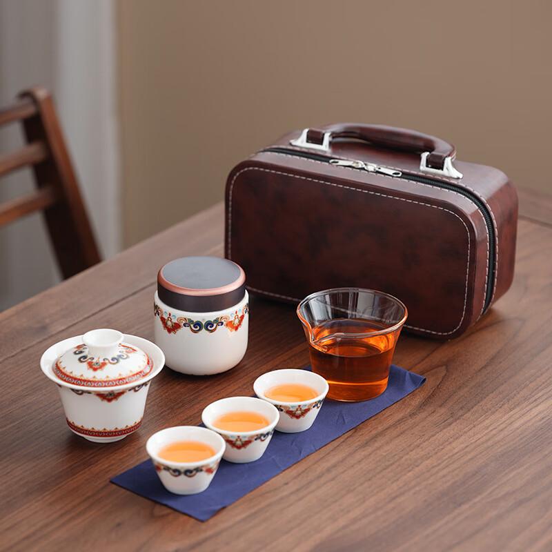 Red Dunhuang Ceramic Gaiwan Tea Set