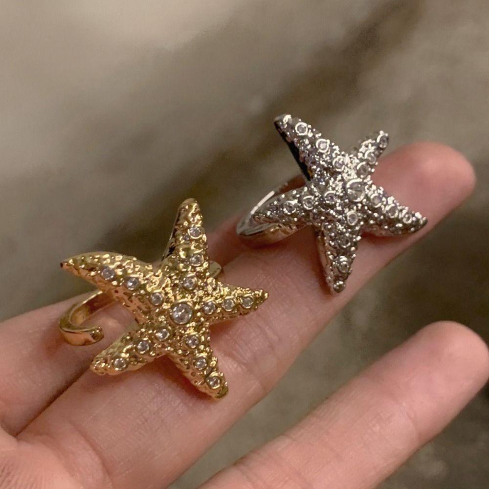 Geometric Metal Starfish Ring Korean Style Vintage Finger Buckle Geometric Open Ring  Men