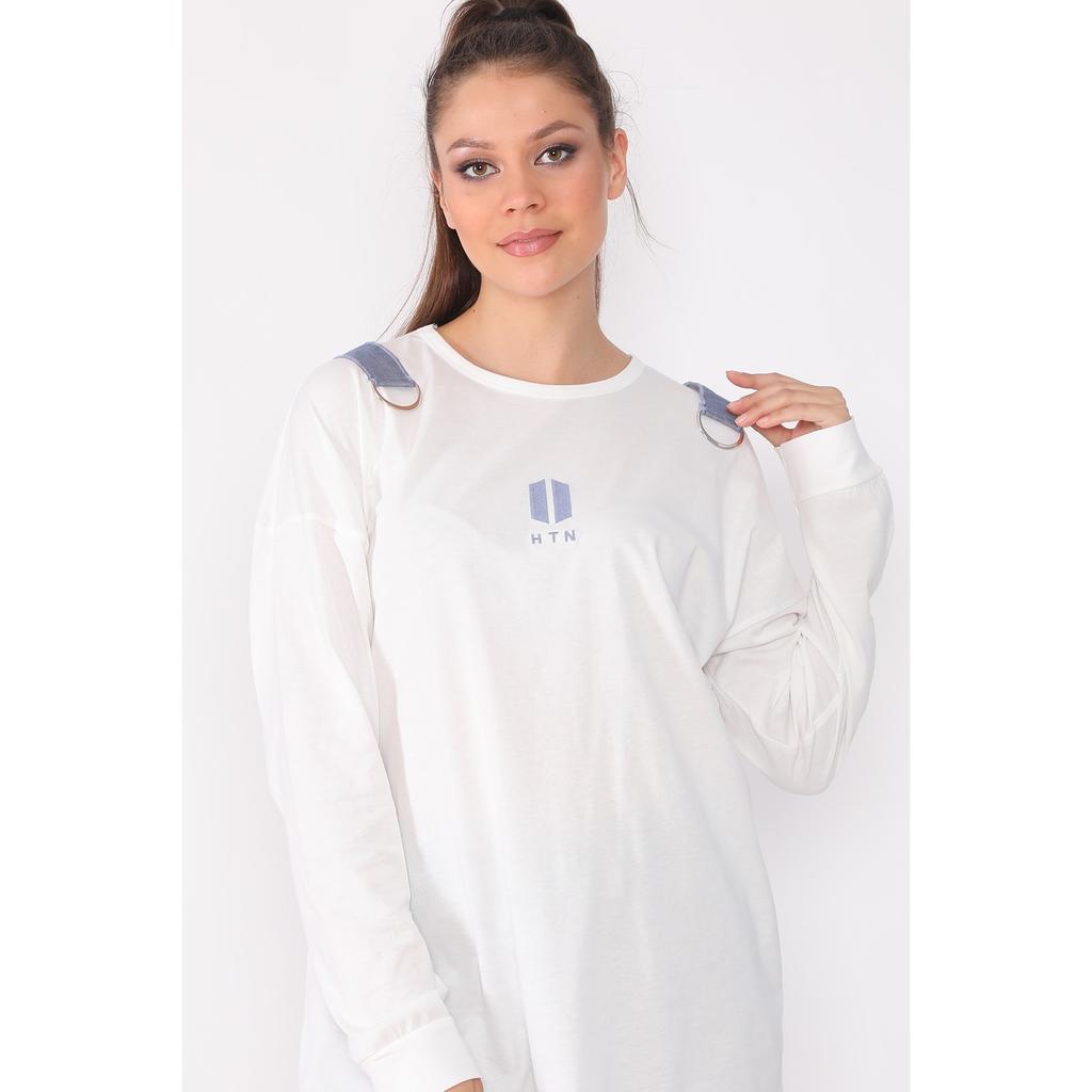 Bag Detailed Loose Design White Color Tunic