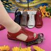 2025 Summer New Mother Fish Mouth Sandals Women's Flat Soft Leather Non-slip Soft Sole Middle-aged and Elderly Beef Tendon Sole Beach Shoes