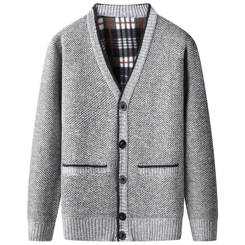 Men S Casual Fleece Knitted V Neck Cardigan Sweater