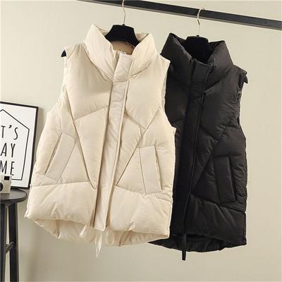Women's Winter Waistcoat Lapel Collar Zippered Vest Jacket with Pockets Cotton Padded Warm Sleeveless Coat for Outdoor Vest