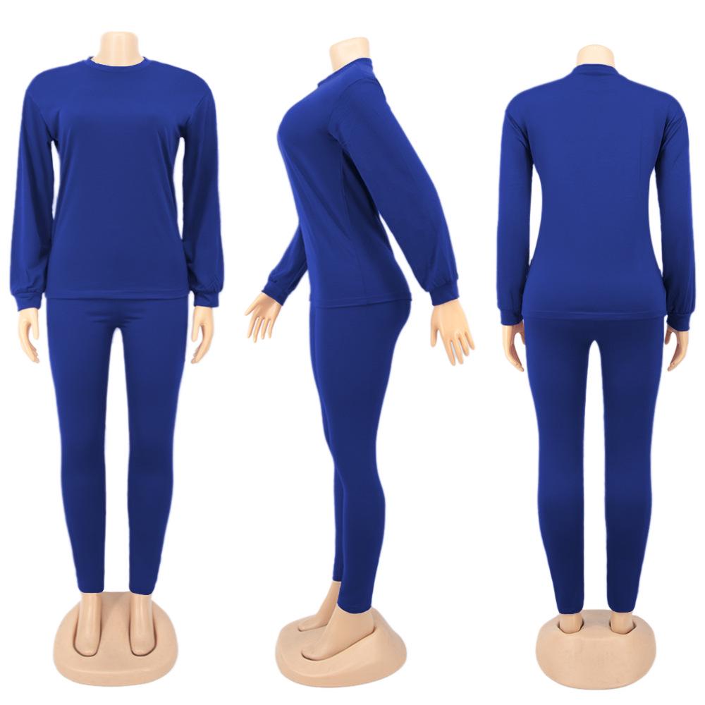 European Autumn/Winter Solid Color Hoodie and Long Pants Sportswear Set