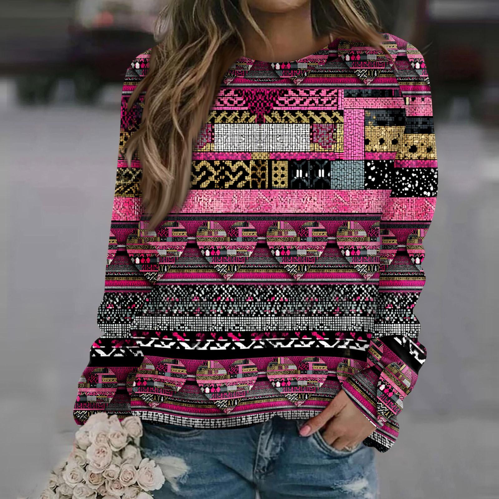 

Women s Fashion Casual Long Sleeve Printed Neck Sweatshirt Top M