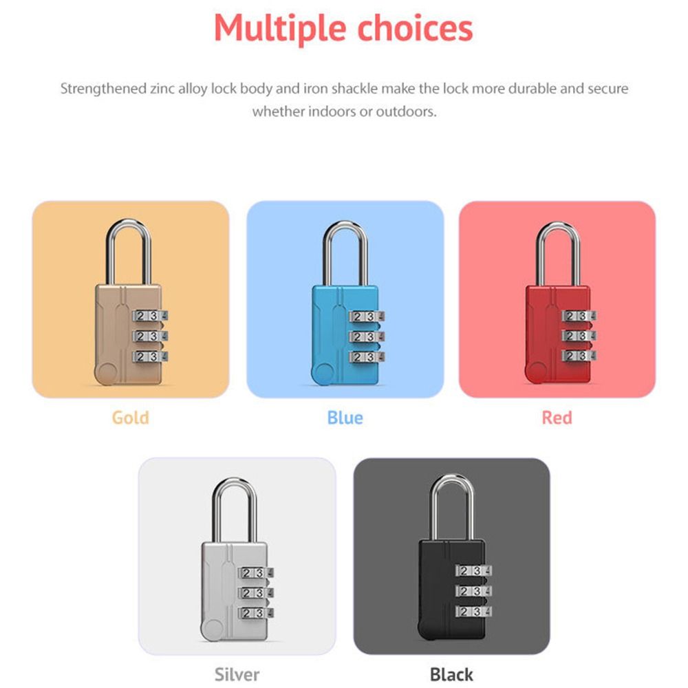 Travel 3 Dial Digit Dormitory Cabinet Lock Luggage Padlock Backpack Zipper Lock Password Lock