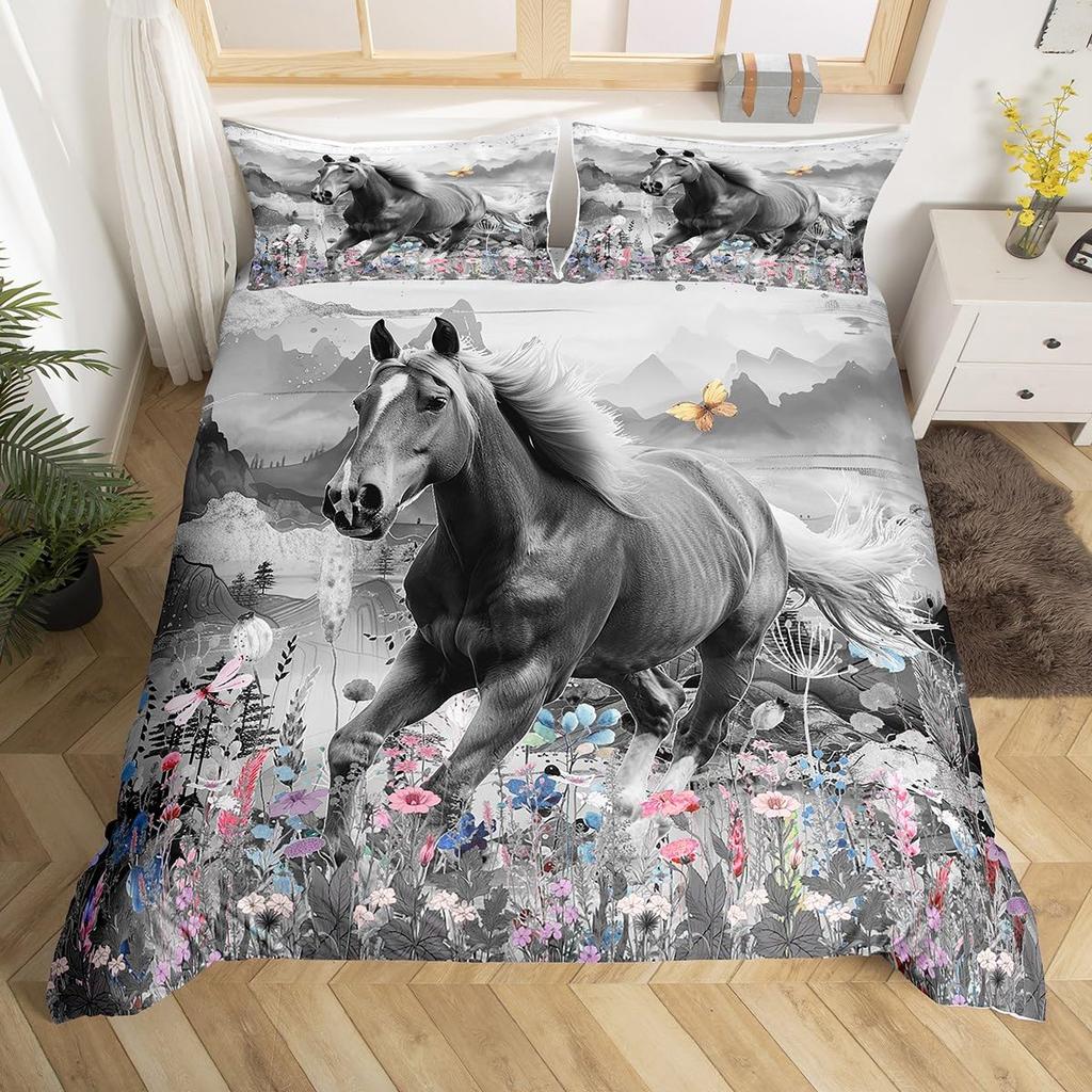 Comforter Horses Printed Queen Size Chic Exotic Comforter With Teens Adults Kids Boho Geometry Bedding Set