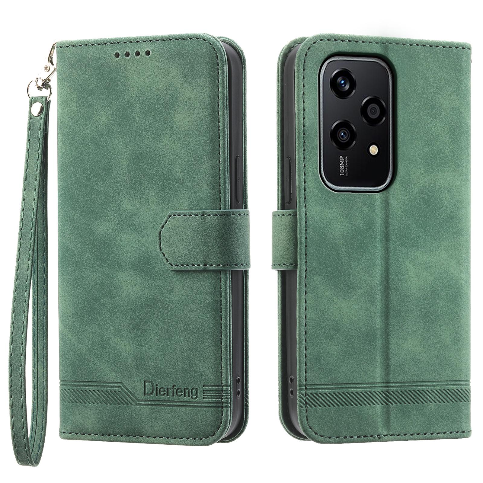 

DIERFENG DF-03 For Honor 200 Lite Leather Case Lines Imprint Wallet Phone Cover Green