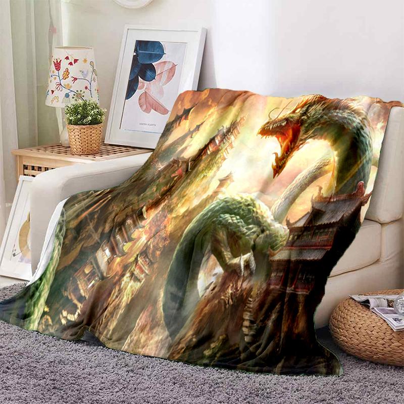Chinesischer Drache, weicher Plüsch, Sofabett-Überwurf, Cartoon-Motiv, moderner Flanell-Deckenbezug, bedruckt, Bettdecke, Geschenk, Picknick-Decken