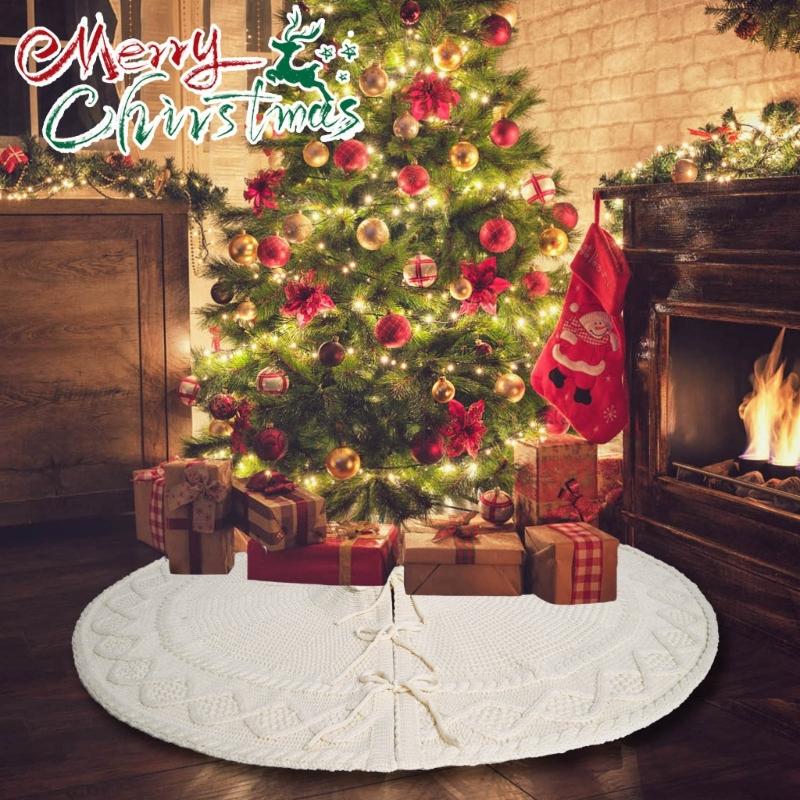 Adjustable Size Christmas Tree Base Rings Handmade White Tree Skirt Elegant Tree Stadn Skirt for Festival Decors