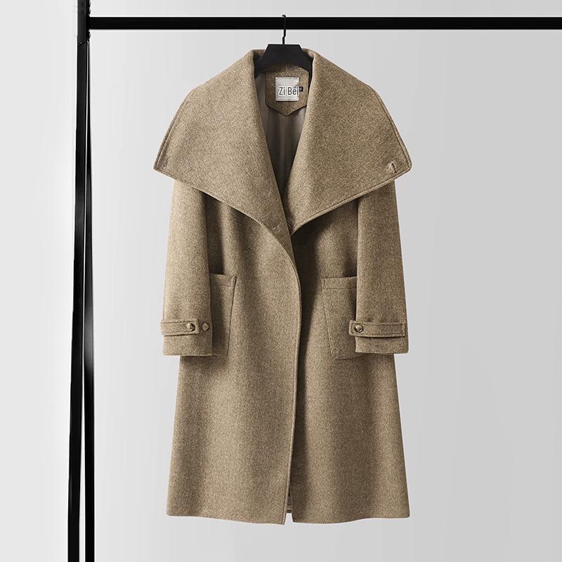 Men's Asymmetrical Long Cashmere Coat with Stand Collar and Belt - Plus Size, Loose Fit Outerwear for Autumn and Winter.