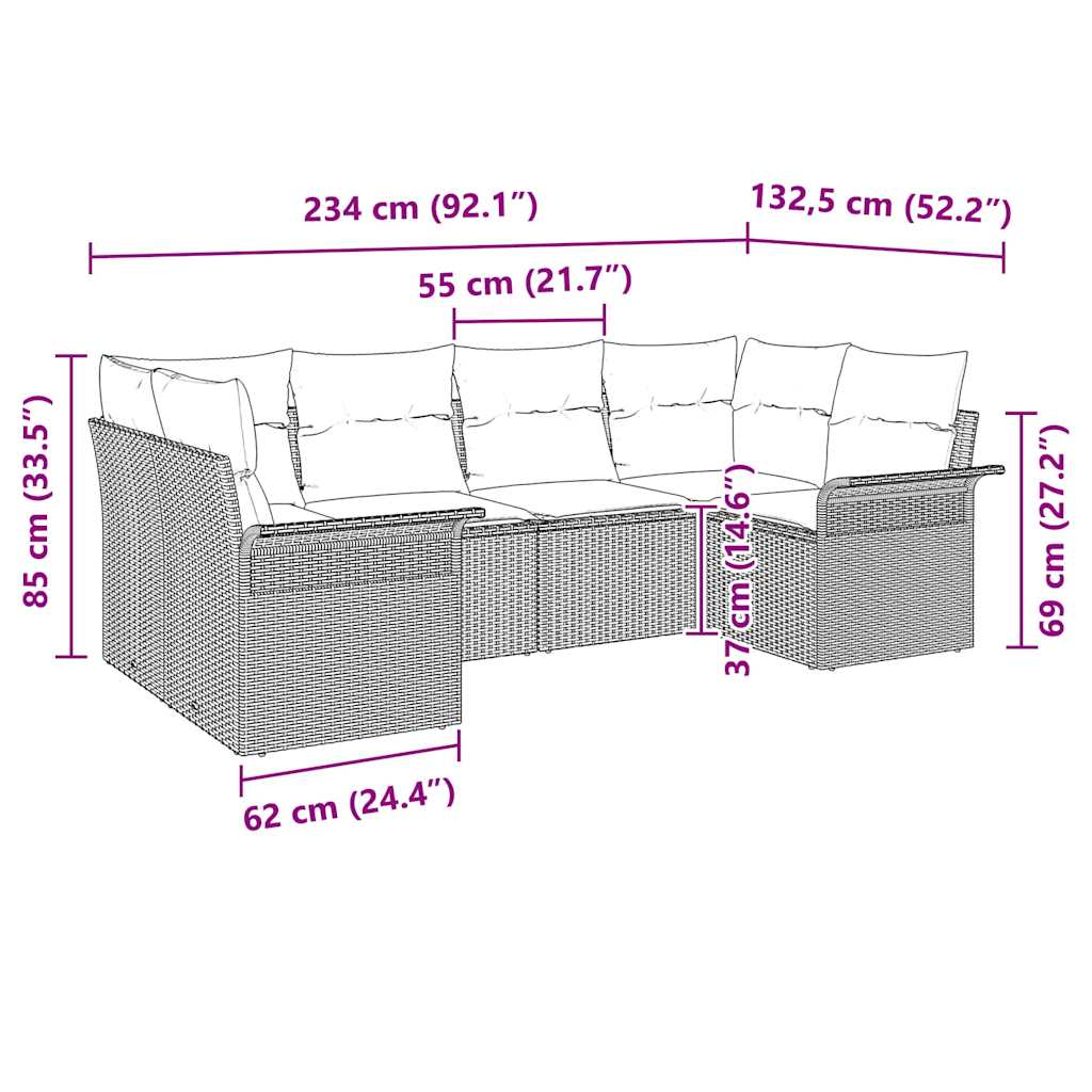 Garden Sofa Set with Cushions 6 pcs Black Poly Rattan