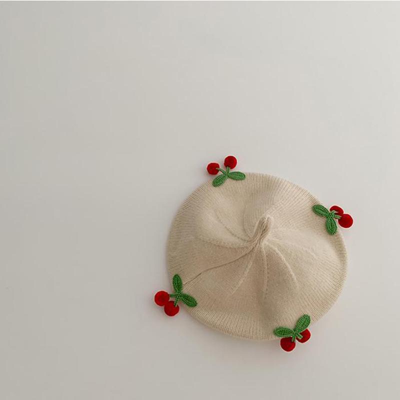 Sweet Cherry Baby Girls Beret Hat Autumn Winter Knitted Baby Boys Cap Beanies Soft Children Artist Painter Cap