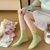 1/5 Pairs Women Tulip Floral Pattern Cotton Socks Sweet Flowers Sweat Absorbing Breathable Soft Comfortable Casual Socks