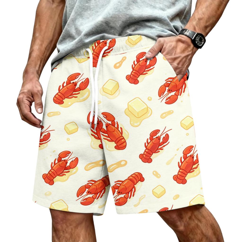 Men's Hawaiian Print Mesh Shorts with Drawstring Elastic Waist for Summer Beach