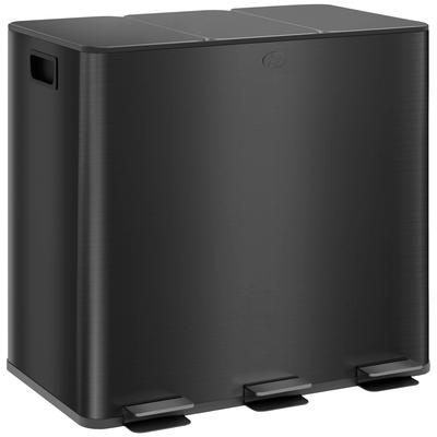 Trash Can with 3 X 15L Compartments, Deodorant Lid, Fingerprint-Proof, Soft-Close, Removable, Black