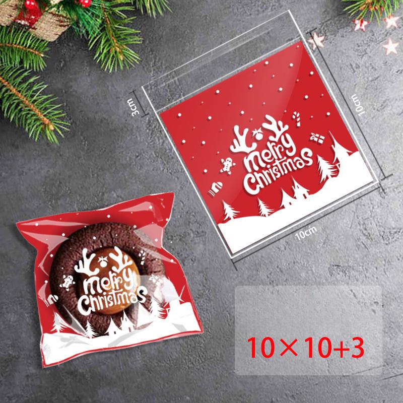 1PACK/100 Santa Claus Tree Snowflake Crispy Candy Self-Sealed Sticky Bag Cookies Cow Gin Biscuit Party Gift Packaging