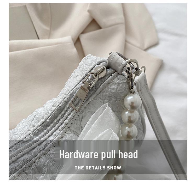 Women's Summer 2026 Trendy Crossbody Bag: Pleated Pearl Handbag with Cute Bow
