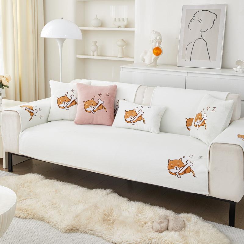 Sofa Cushion Solid Color Plush Cushion Autumn and Winter New High-grade Sense Thickened Non-slip Sofa Cover Cover Cloth