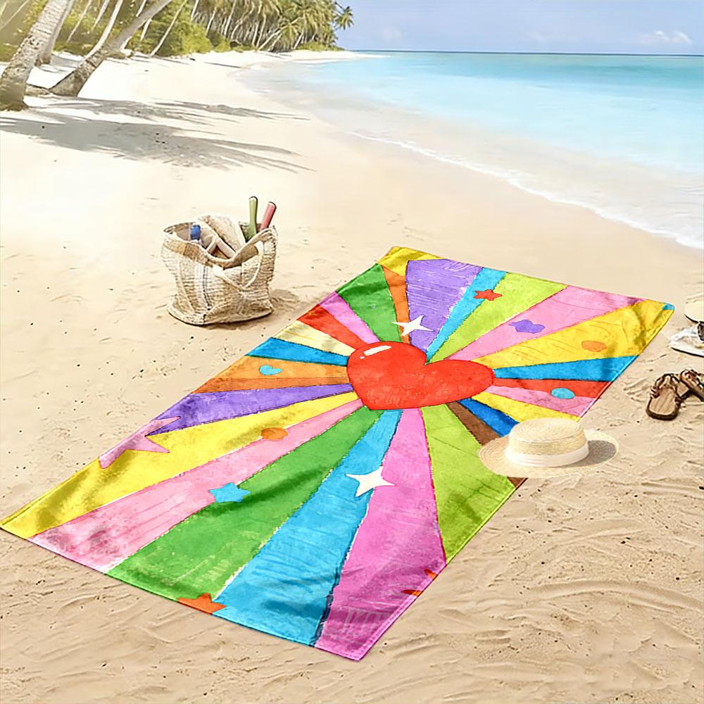 Colorful Heart with Starburst Pattern Beach Towel Quick-drying for Travel Outdoor Sports Jogging Beach and Swimming