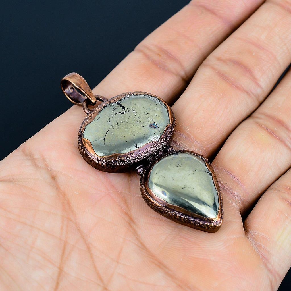 Golden Apache Pyrite Pendant, Copper Electroformed Jewelry, Gemstone Pendant, Gift For Her Handmade Dainty Jewelry