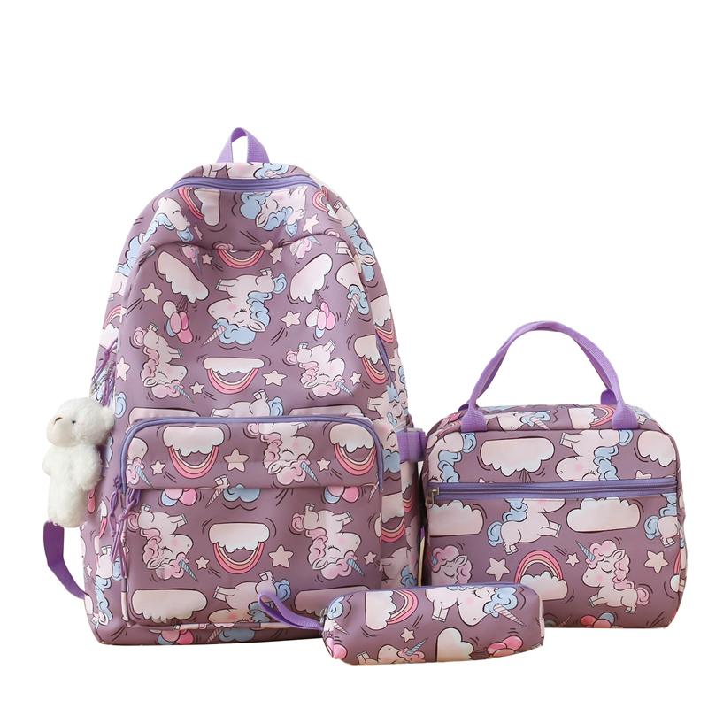 

Мультяшный набор из трех предметов: рюкзак, студенческий рюкзак с принтом, женский легкий рюкзак большой вместимости фиолетовый