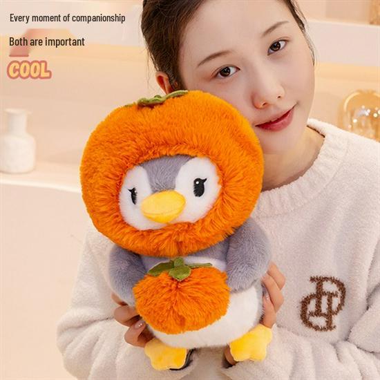 Adorable Cartoon Penguin Plush Toy - Persimmon Apple Design, Perfect Children's Gift