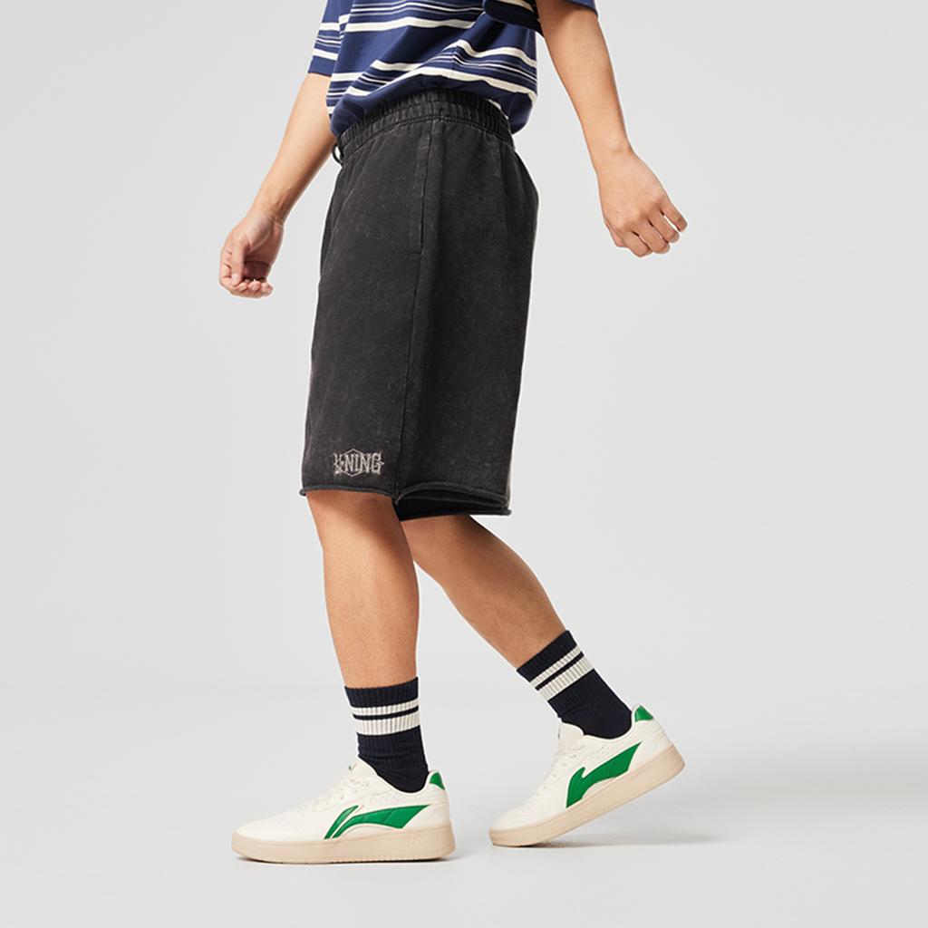 Li-Ning Sports Lifestyle Series Letter Mid-Waist Drawstring Breathable Versatile Straight-Cut Casual Shorts Men Shorts Black AKSV527-1